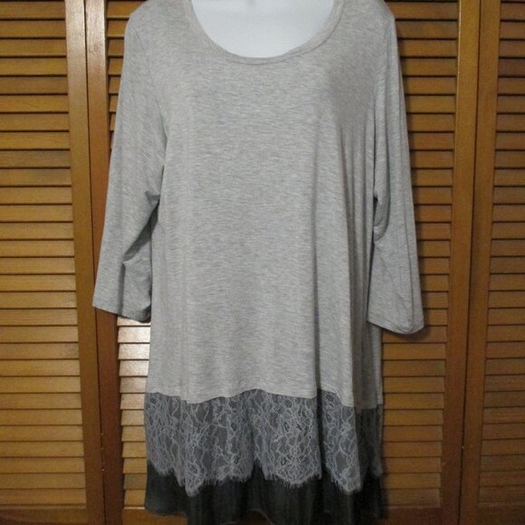 LOGO by Lori Goldstein Tops - LOGO top Whimsygoth soft stretchy gray colors, lace, feminine tunic size 1x